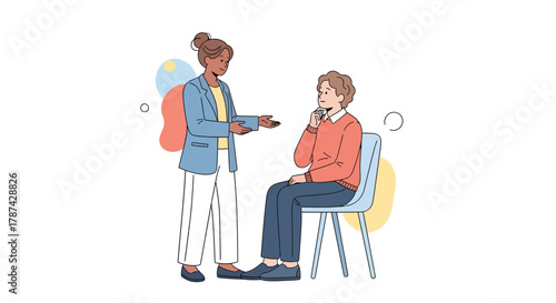 Professional business consultation with confident woman explaining strategy to thoughtful client, empowering collaboration and insightful solutions for success