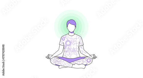 Find your inner peace with mindful meditation, a vibrant illustration offering stress relief in our chaotic world, promoting wellness and balance