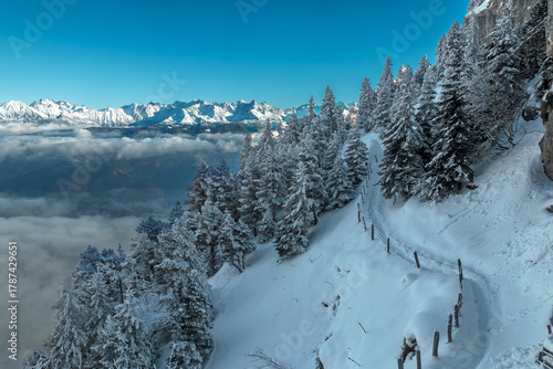 L' hiver en montagne , massif de la Chartreuse , Aulp du Seuil , Col de Marcieu , Isère , France