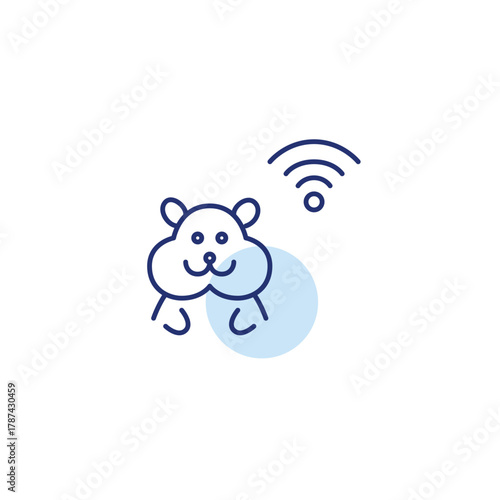 Hamster and wi-fi. Pet monitoring, smart tracking devices. Internet of things care. Pixel perfect, editable stroke vector icon