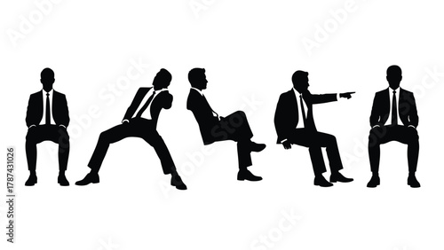 Vector Silhouettes of Sitting Businessmen in Various Poses and Actions