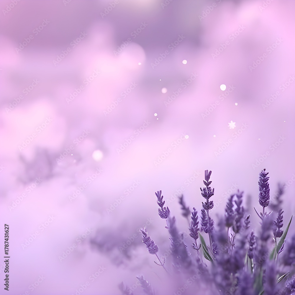 Naklejka premium 몽환적 보라색 구름 과 라벤더장식Dreamy purple clouds and lavender decorations 