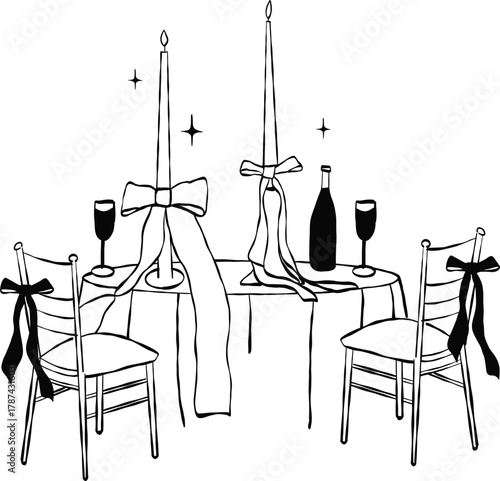 Save the date luxury wedding artwork with a modern dinner table scene, ideal for elegant invitations, chic celebrations, and sophisticated wedding stationery.