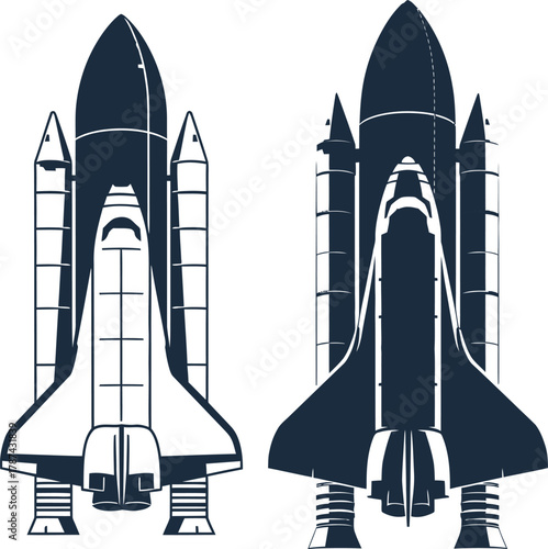 Two Silhouettes of Space Shuttles with Boosters on a White Background rocket spacecraft