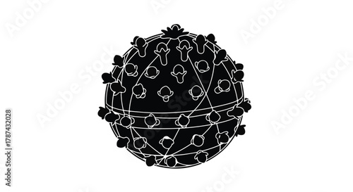 Abstract representation of a virus or cell structure with detailed particles