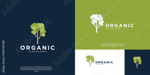 nature conservation logo with tree symbol, environment, awareness, vector graphic template.