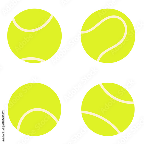 Flat style vector set of yellow tennis balls. Simple modern sport design for tennis club, training, competition and athletic equipment concepts.