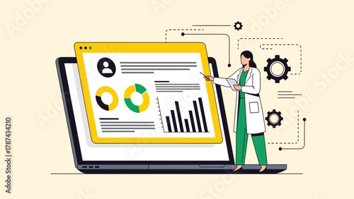 Scientific Data Analysis and Research Presentation on Laptop Screen by Female Scientist