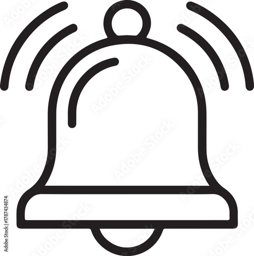 Simple line art icon of a ringing bell with sound waves