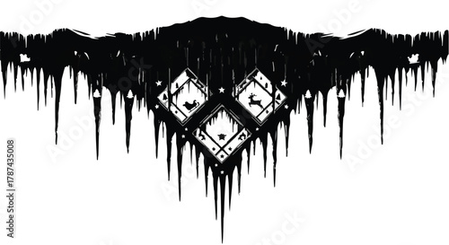 Dark, gothic decorative border with icy icicles and diamond shapes