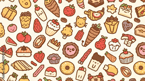 Cute Kawaii Dessert and Bakery Seamless Pattern