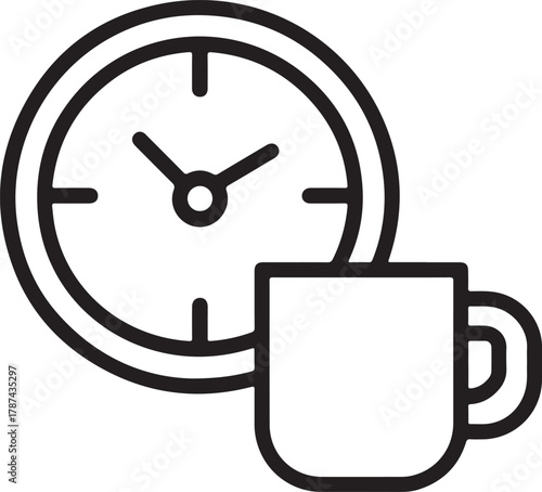 Clock and coffee cup icon representing morning routine or break time