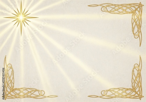 Decorative golden frame with rays of light for holiday greeting cards  