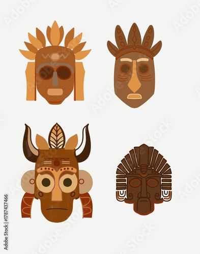 African Tribal Mask Collection Ethnic Art and Cultural Heritage Illustrations