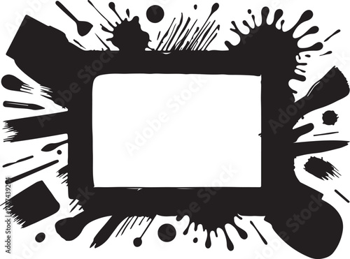 Black set paint, ink brush, brush strokes, brushes, lines, frames, box, grungy. Grungy brushes collection.