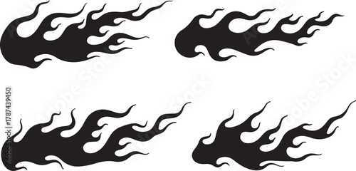 Seamless pattern silhouette flame or fire set, tribal tattoo ornament collection, fire flames vector icons and clipart,