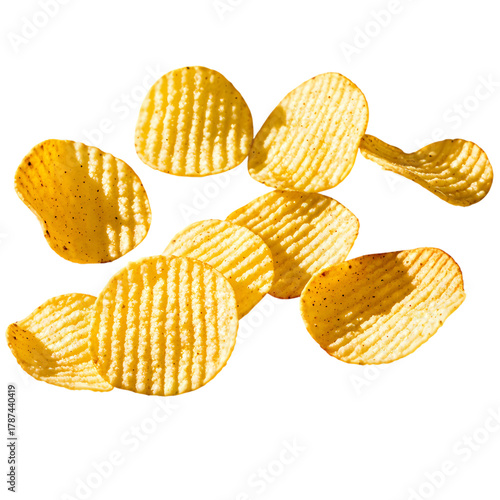 Floating Potato Chips isolated on transparent background