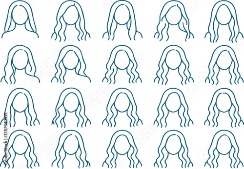 Collection of female hairstyles, showcasing diverse hair lengths, styles, and textures for various fashion and beauty preferences