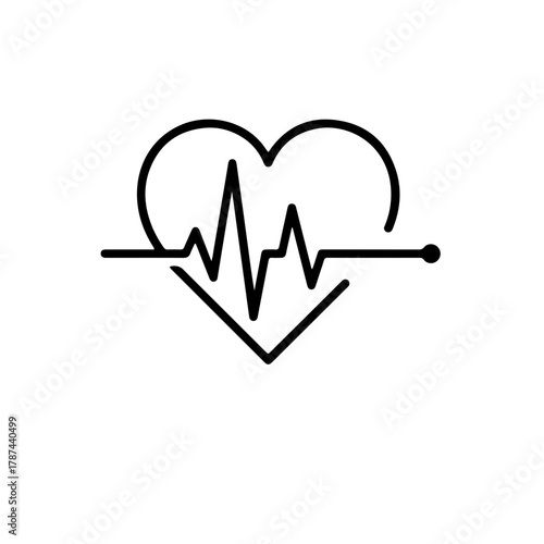 black and white icon combining a heart shape with an integrated ECG life-pulse line. This design powerfully symbolizes empathy, life, and the hope brought by humanitarian assistance
