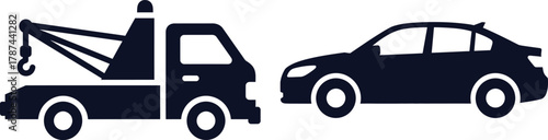 Tow Truck and Sedan Silhouettes Side By Side wrecker automobile