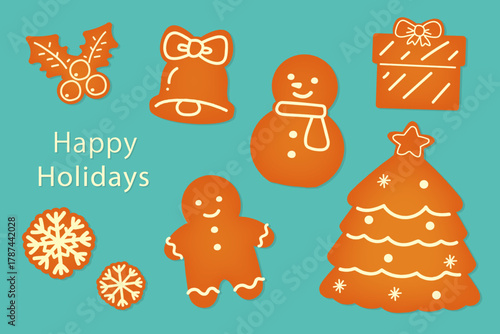 クリスマスカード　横｜ジンジャークッキーのイラスト