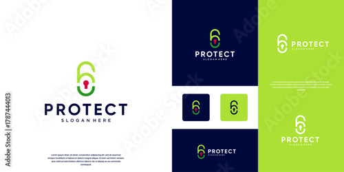 digital security lock logo, protection, smart tech, graphic design template.