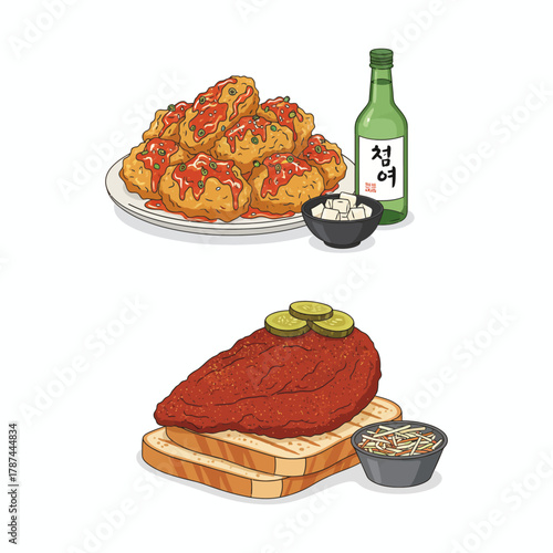 Fotografie Korean Fried Chicken and Nashville Hot Chicken Delight