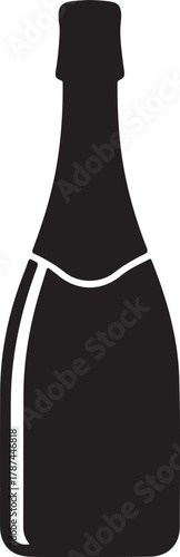 Vector outline of a dark champagne bottle lying on its side, ready for celebration and events