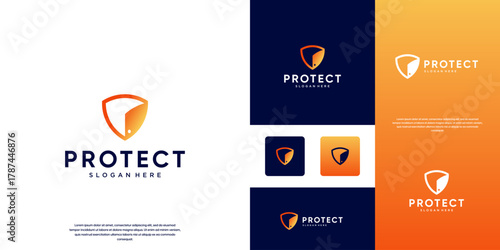 smart security logo based on technology, entrance, protection system, vector graphic design.