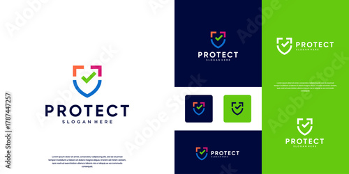 global security logo, access protection, cyberspace, with shield and check mark symbols, graphic design illustration.