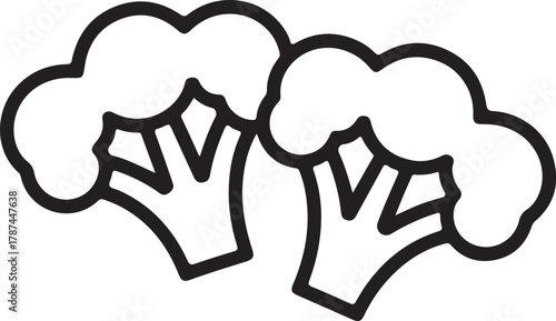 Simple line art illustration of two broccoli florets