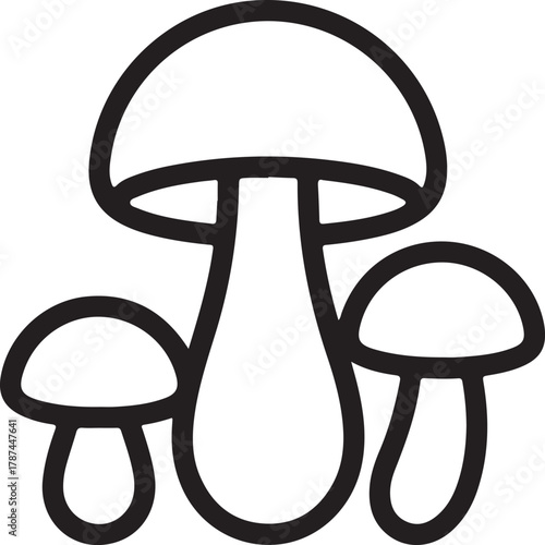 Simple outline drawing of three mushrooms in a group