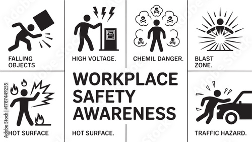 Workplace safety awareness icons set. Industrial, protection, caution, equipment, prevention, danger, alert, support, emergency, awareness, safety, team, health, hazard, rule, regulation, worker, resp