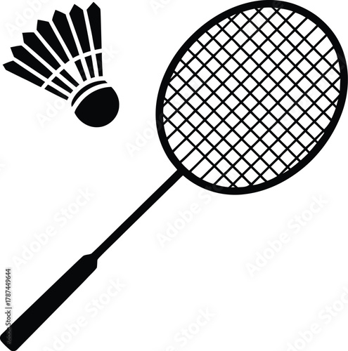 badminton racket with shuttlecock isolated Vector illustration silhouette 