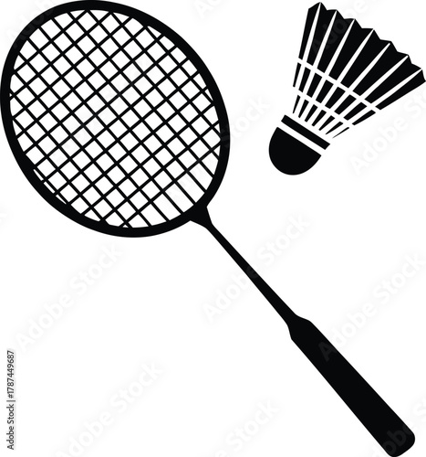 badminton racket with shuttlecock isolated Vector illustration silhouette 