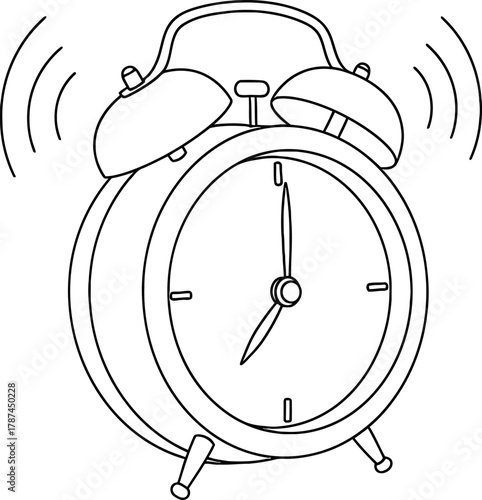 Ringing Alarm Clock Line Art Illustration - Classic Time and Wake Up Concept