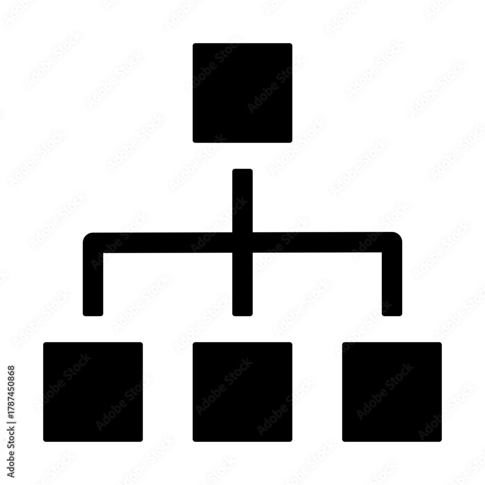 Fototapeta premium Black single org hierarchy icon, simple team management flat design vector pictogram, infographic interface elements for app logo web button ui ux isolated on white background