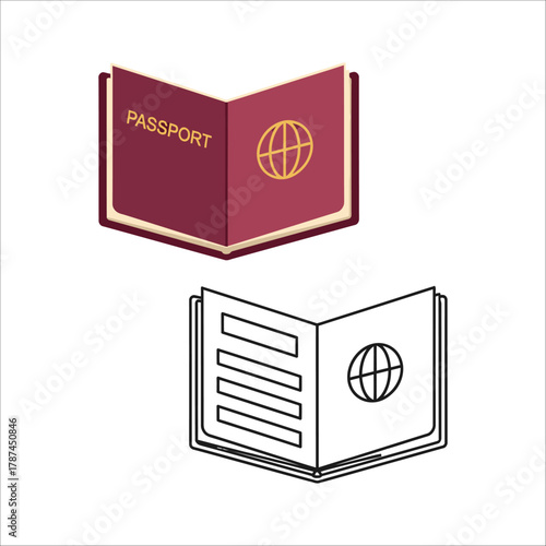 Open passport with a globe symbol on the cover and pages inside, symbolizing international travel
