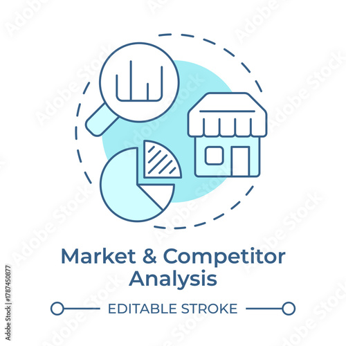 Market and competitor analysis soft blue concept icon. Researching trends. Key stage of business plan. Round shape line illustration. Abstract idea. Graphic design. Easy to use in infographic