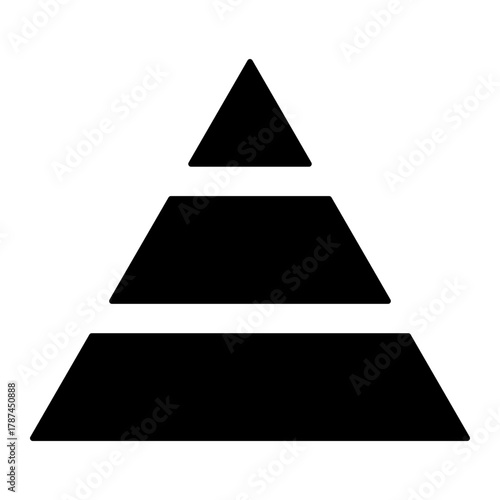 Single black pyramid triangle graph icon, simple business diagram flat design illustration pictogram for infographic interface elements for app logo web button ui isolated on white background