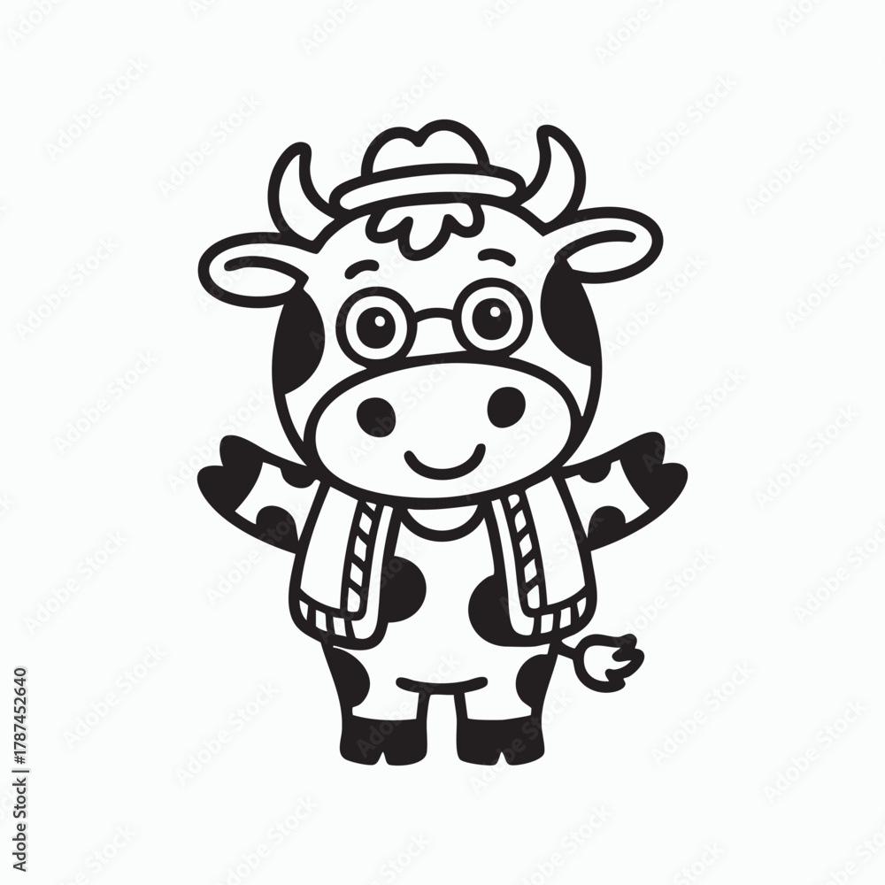 Fototapeta premium Cute cartoon cow with glasses