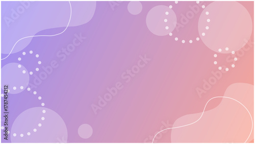 淡い紫グラデーションの、ポップでかわいい流体シェイプと円の透明感メンフィス風フレーム背景