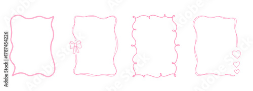 Charming whimsical frame outlined with curly doodle lines, ideal for wedding invitations, retro stationery, or feminine decorative layouts.