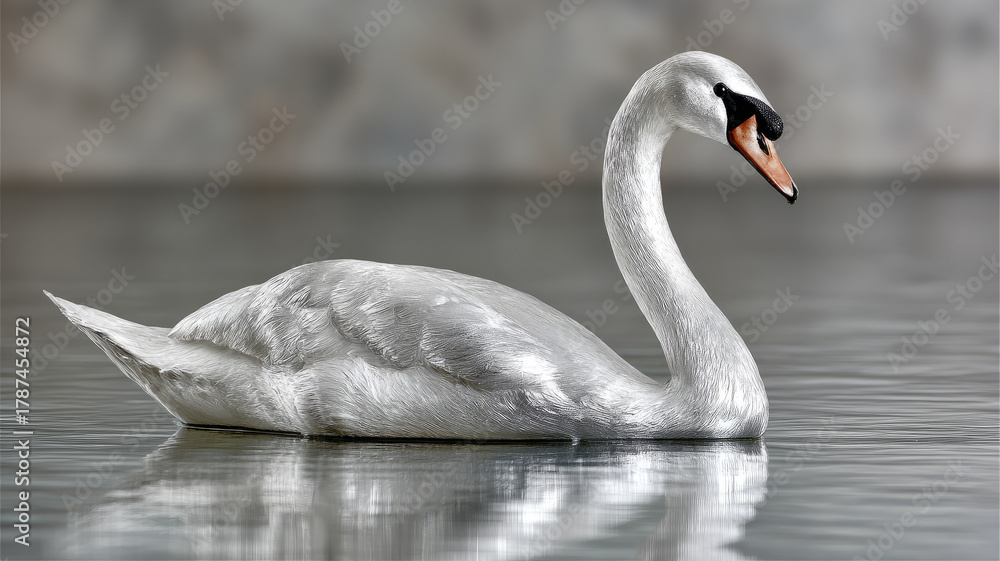 Fototapeta premium White swan gracefully floating on calm water.