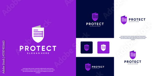 shield logo and documents, data protection symbol, smart technology, digital services, vector design illustration.