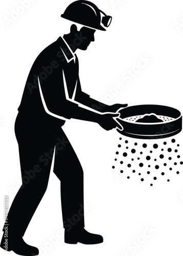 gold miners are sifting gold with a sieve Vector illustration  