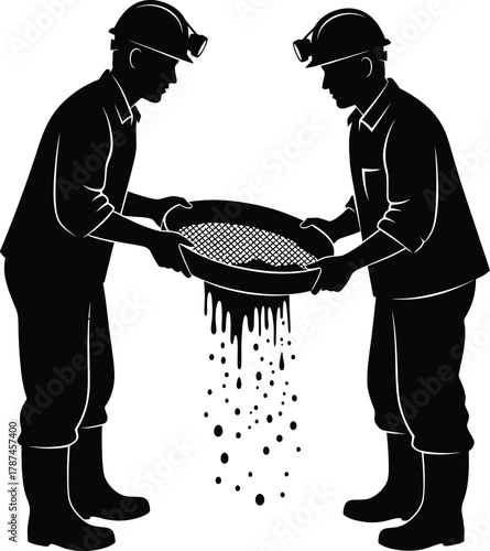 gold miners are sifting gold with a sieve Vector illustration  