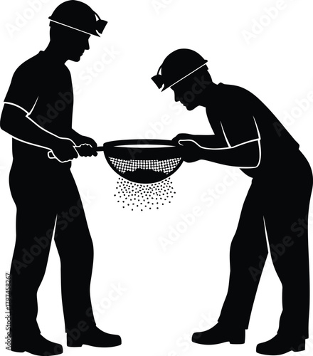 gold miners are sifting gold with a sieve Vector illustration  