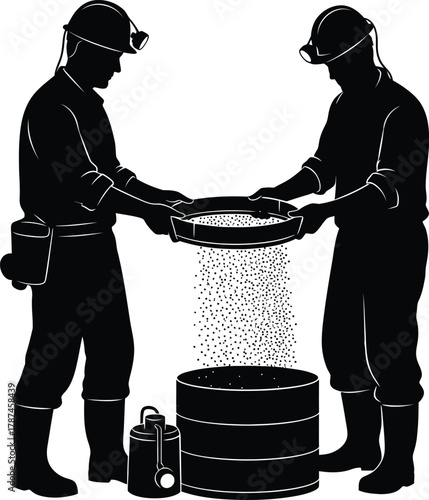 gold miners are sifting gold with a sieve Vector illustration  