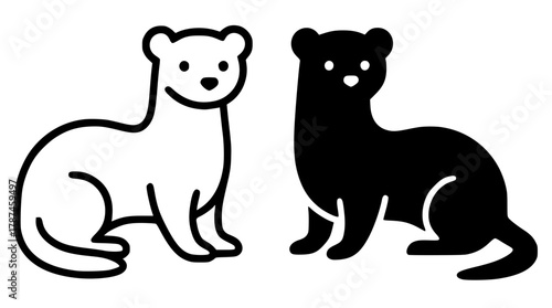 Minimalist icon, vector civet, black and white, outline and silhouette
